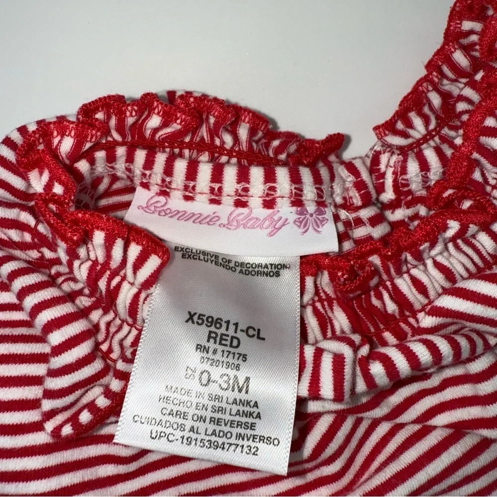 Bonnie Baby Red Striped Reindeer Baby Romper